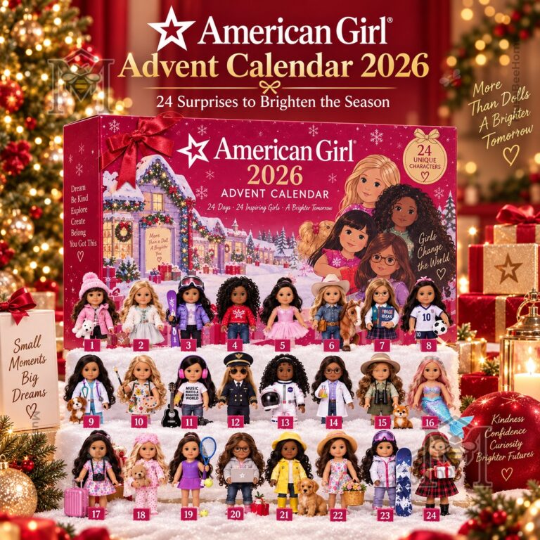 American Girl 2026 Christmas Advent Calendar - front view showing 24 numbered doll characters
