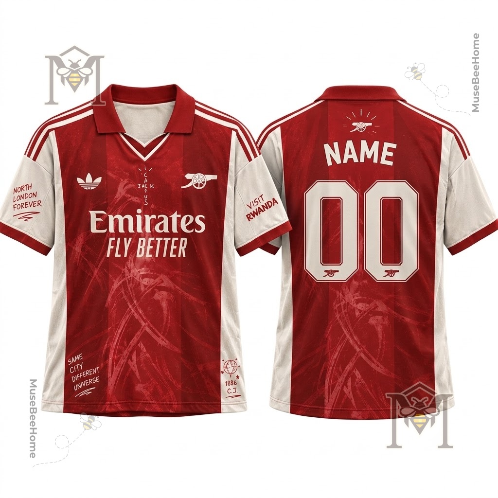 Arsenal Football Club Cactus Jack North London Forever Jersey - sleeve lettering detail