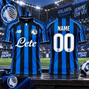 Atalanta Bergamasca Calcio Custom Home Kit Football Jersey - striped front detail