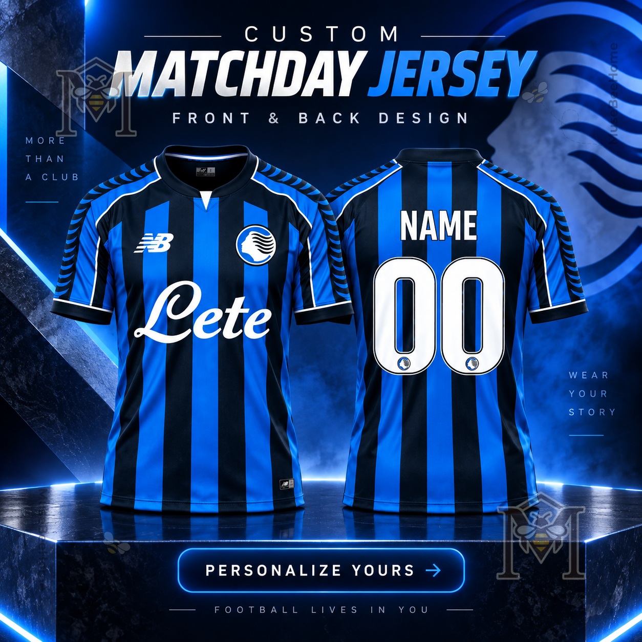 Atalanta Bergamasca Calcio Custom Home Kit Football Jersey - front and back views