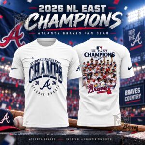 Atlanta Braves 2026 National League East Champions T-Shirt - front and back views