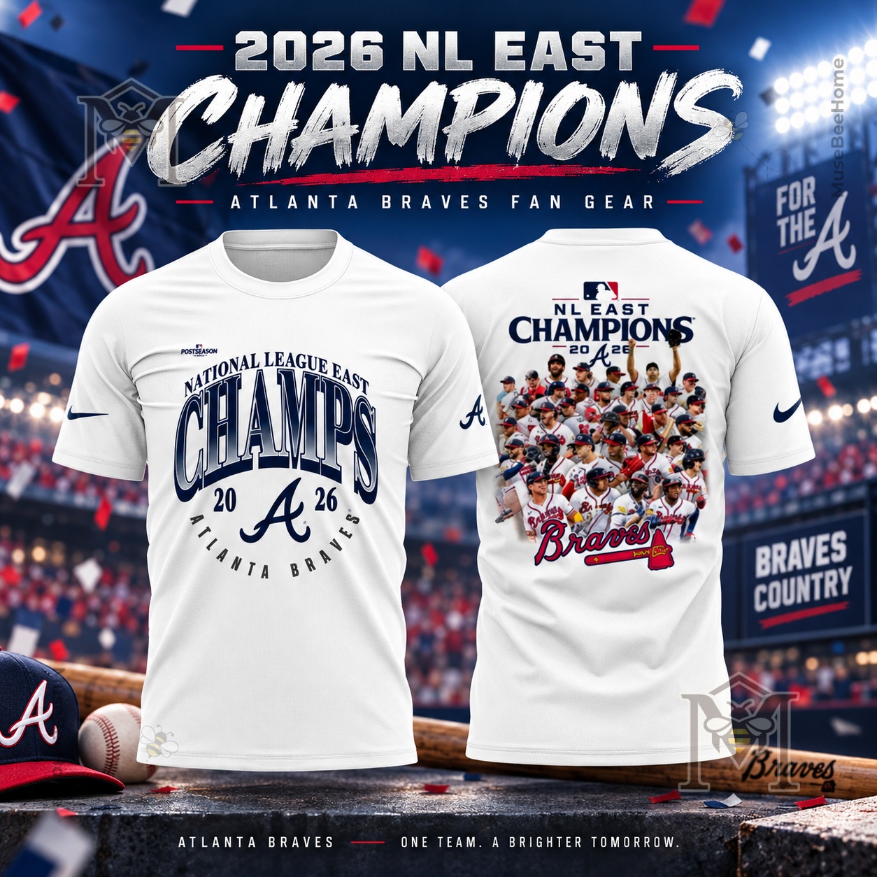 Atlanta Braves 2026 National League East Champions T-Shirt - front and back views