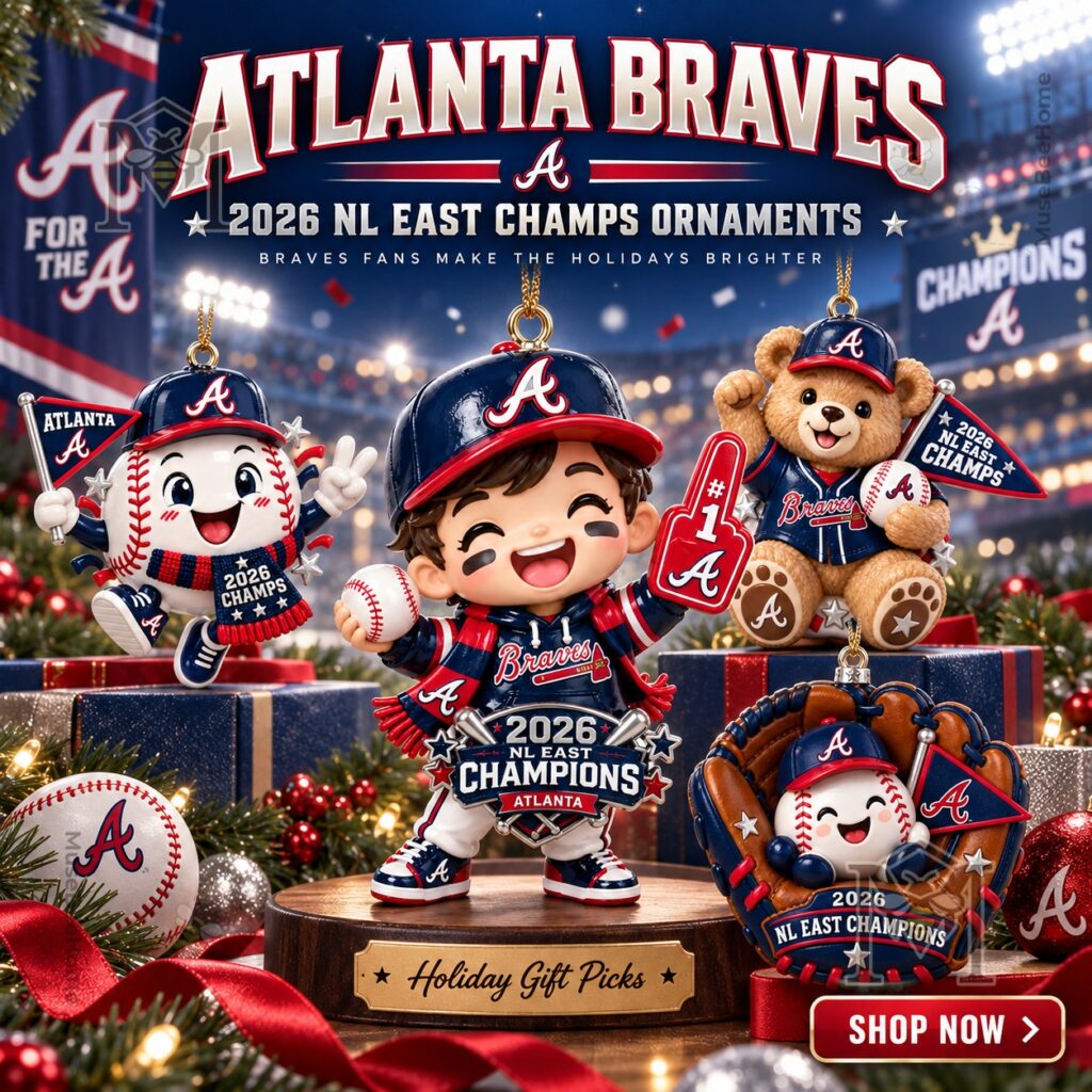 Atlanta Braves 2026 NL East Champions Ornament – Composite view of character ornament Atlanta Braves 2026 NL East Champions Ornament - composite view of character ornament designs