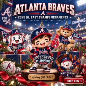 Atlanta Braves 2026 NL East Champions Ornament - composite view of character ornament designs