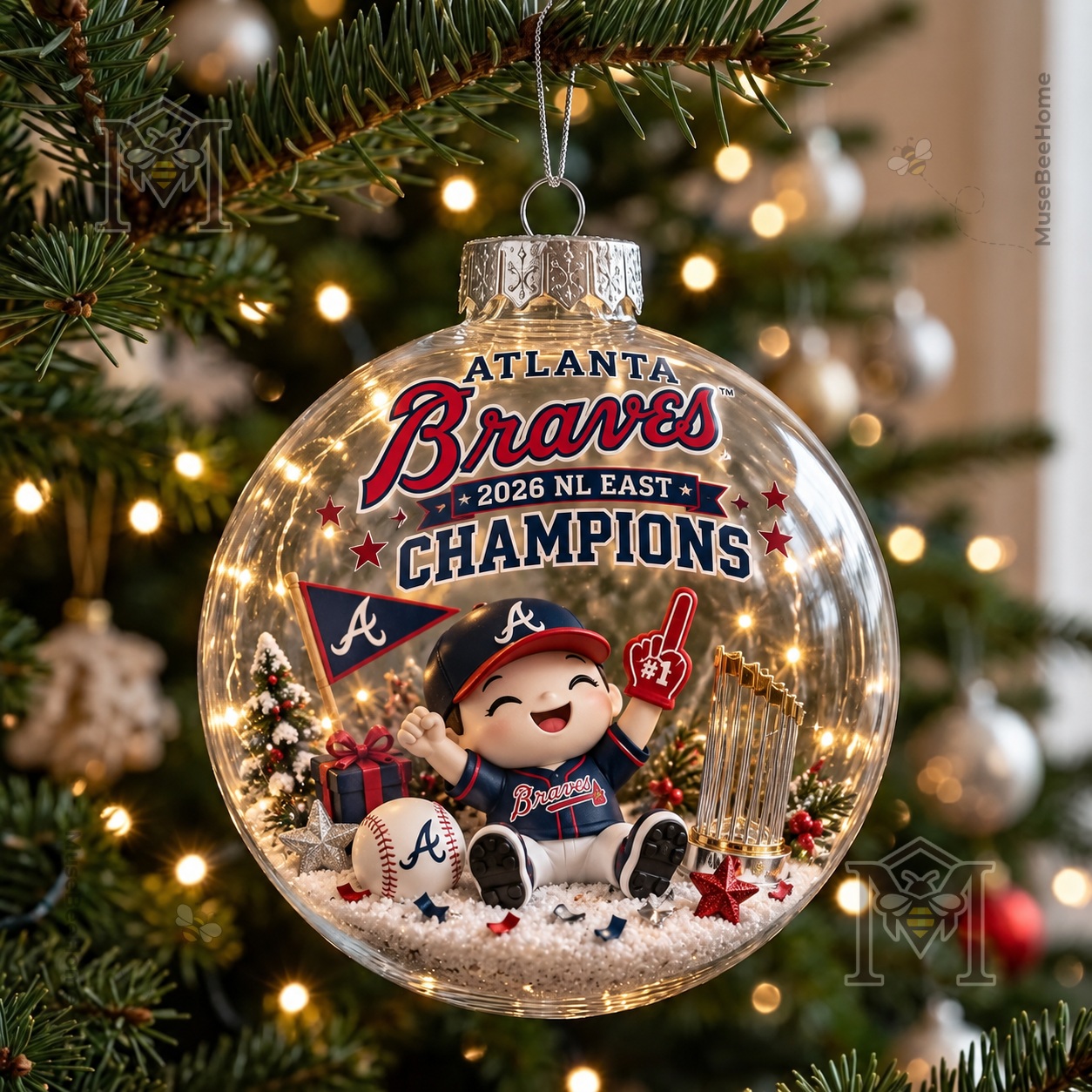 Atlanta Braves 2026 NL East Champions Snow Globe Ornament - photo 2