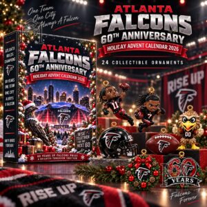 Atlanta Falcons 60th Anniversary Advent Calendar 2026 - front box and collectible ornaments display