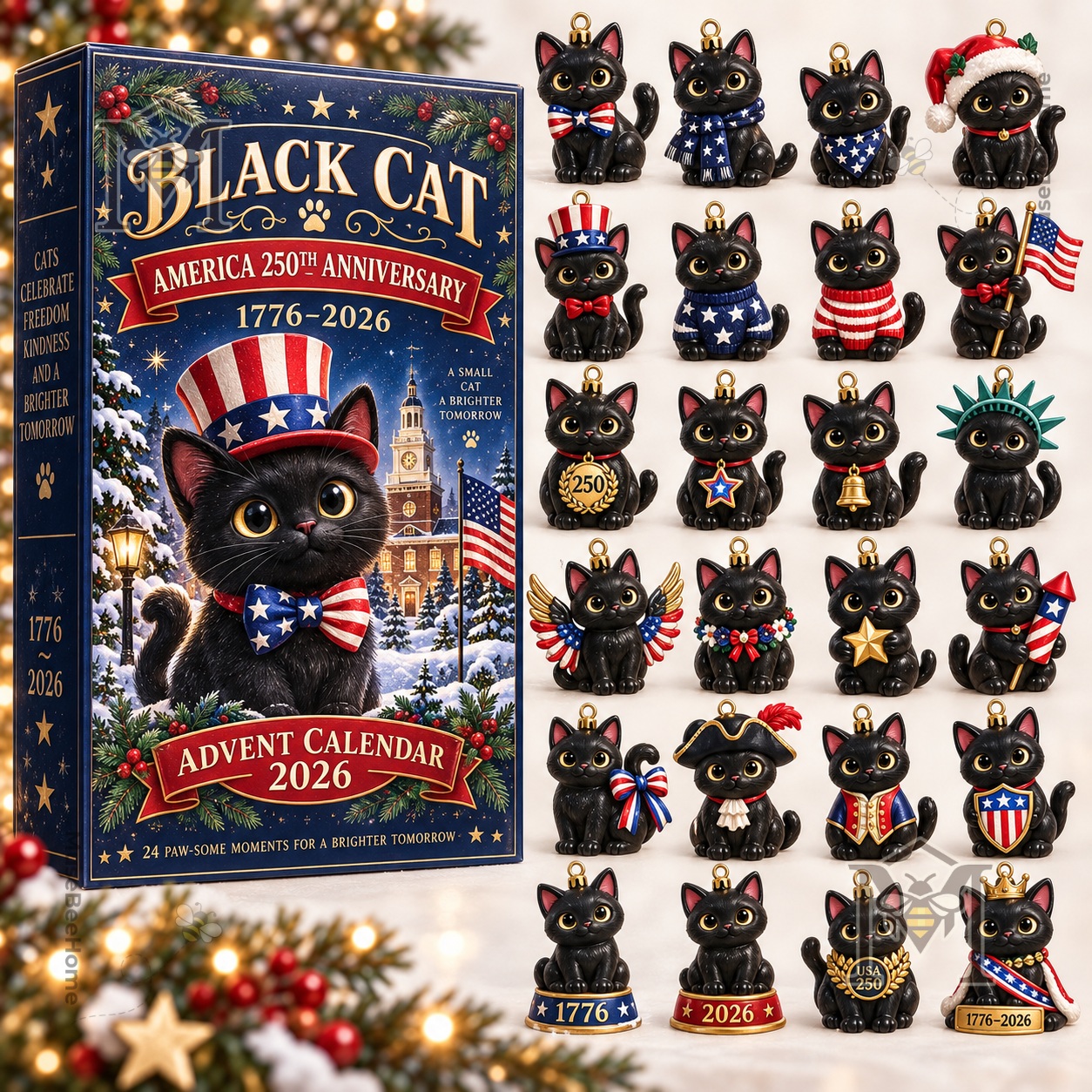 Black Cat America 250th Anniversary 2026 Advent Calendar - side panel with patriotic lettering