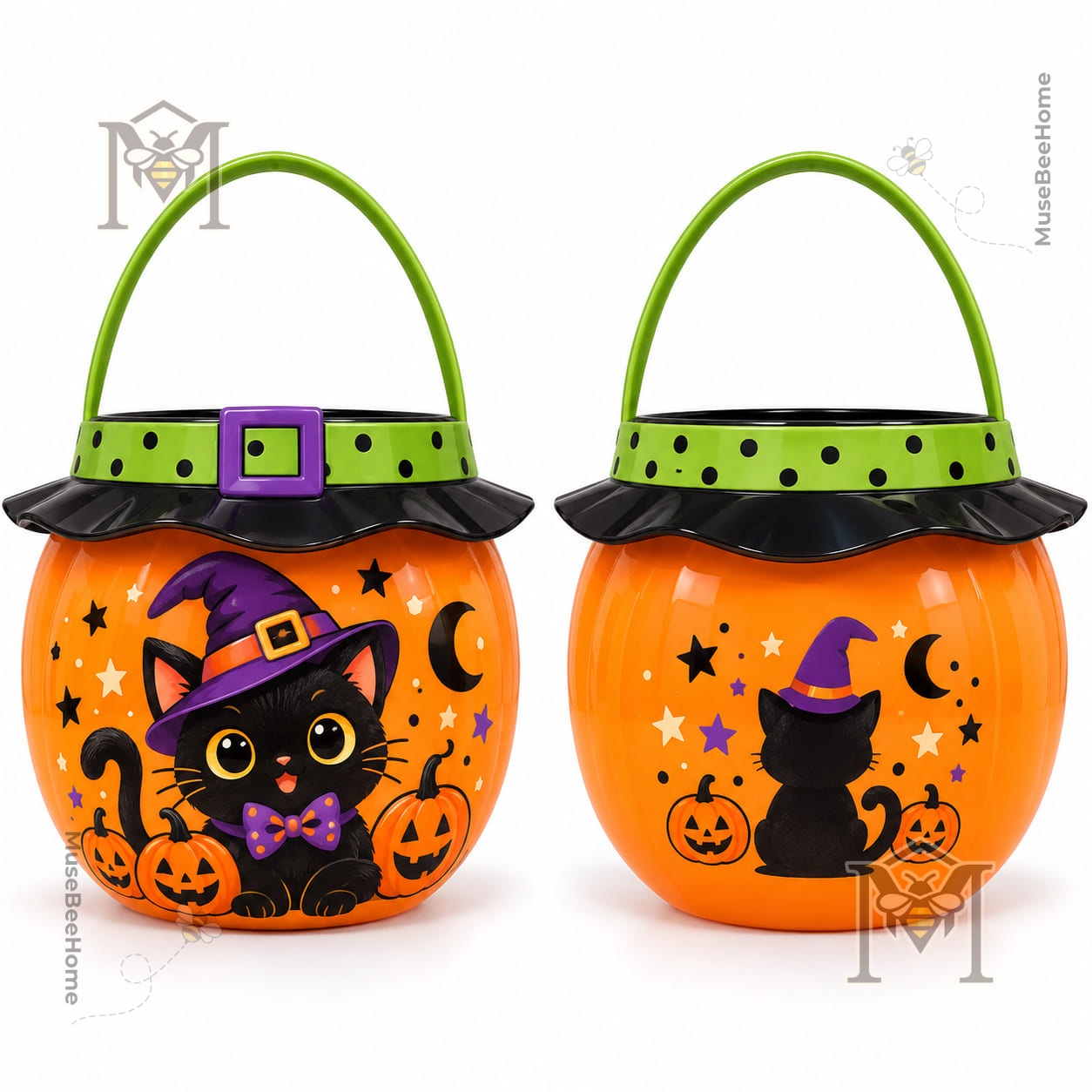 Black Cat Halloween Witch Candy Bucket - photo 2