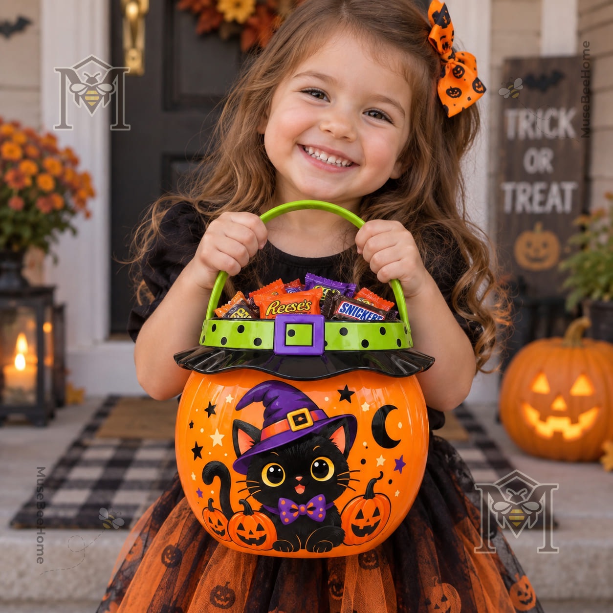 Black Cat Halloween Witch Candy Bucket - photo 3
