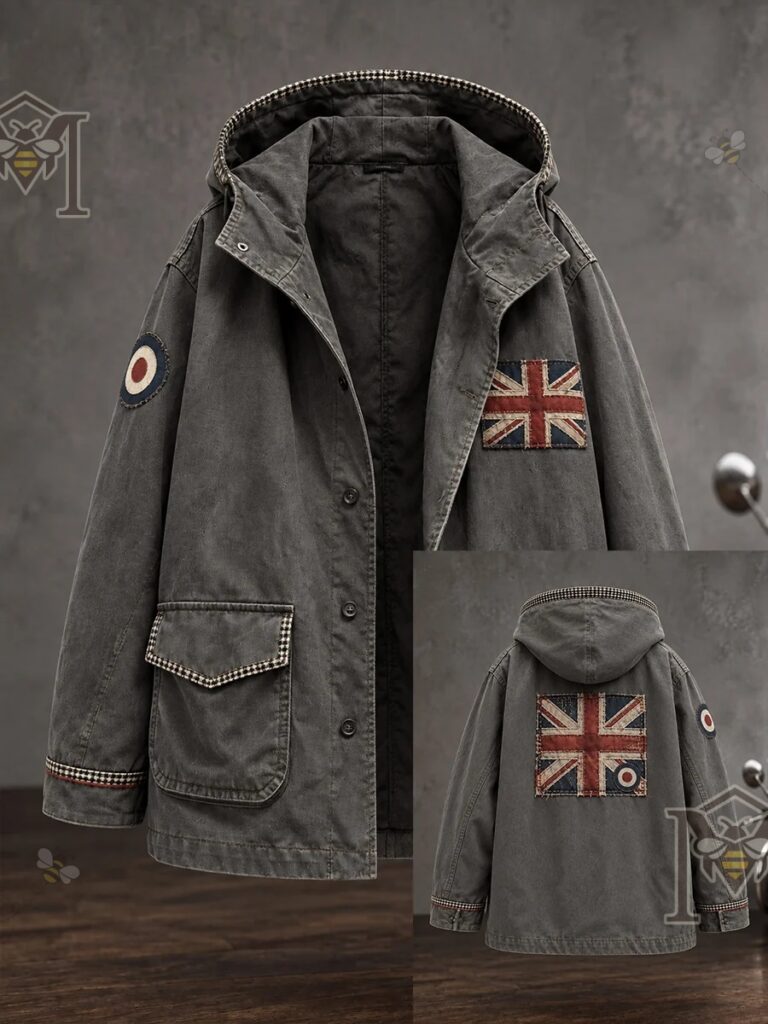 British Music Lover Mods Art Printed Jacket - distressed Union Jack chest patch
