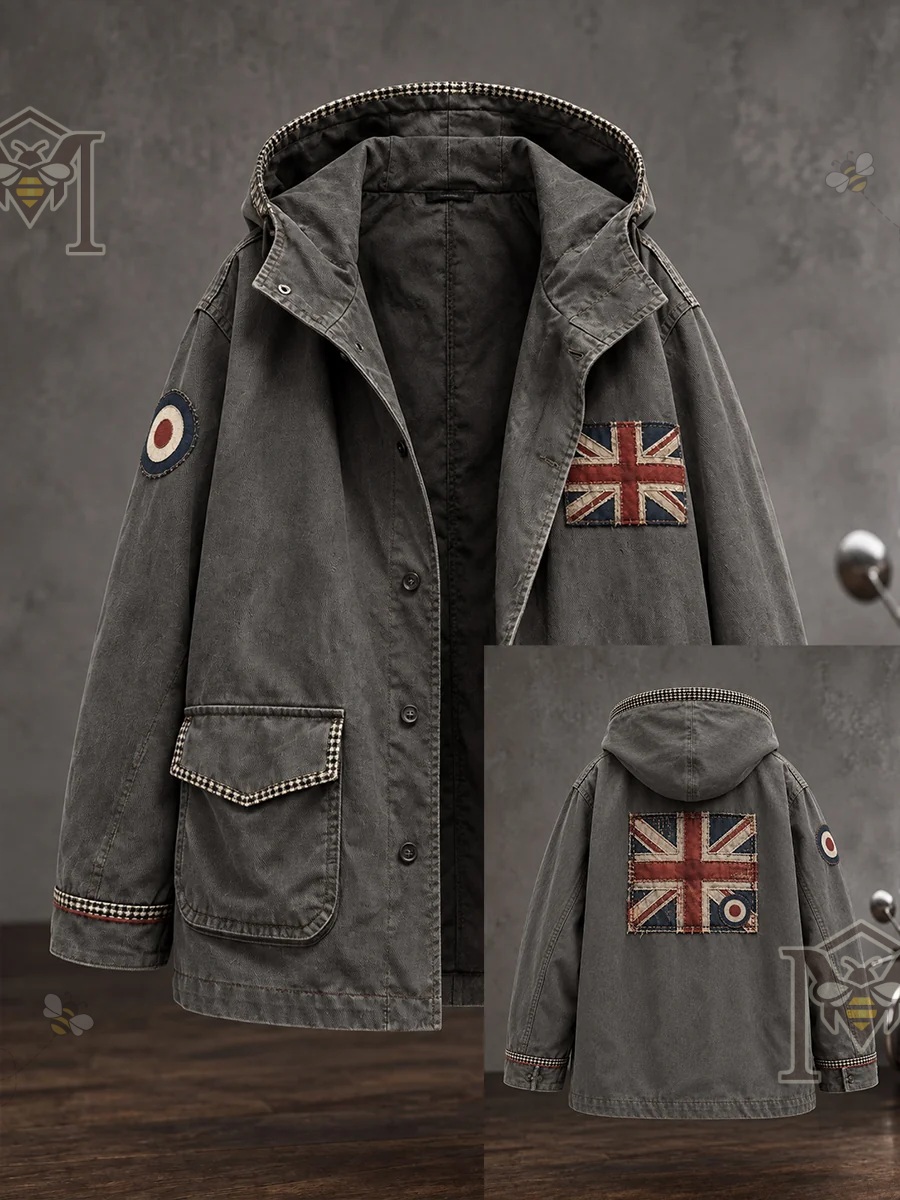British Music Lover Mods Art Printed Jacket - distressed Union Jack chest patch