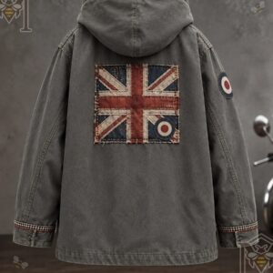 British Music Lover Mods Art Printed Jacket - large Union Jack back patch detail