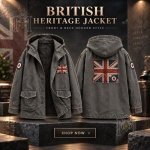 British Music Lover Mods Art Printed Jacket - front and back views with hooded design
