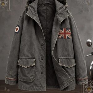 British Music Lover Mods Art Printed Jacket - circular sleeve emblems and checker trim