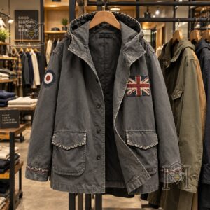 British Music Lover Mods Art Printed Jacket - hood and rear patch close view
