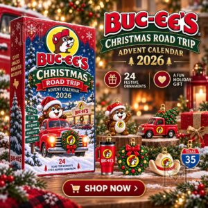Buc-ee's Christmas Road Trip 2026 Advent Calendar - front box with festive ornament display