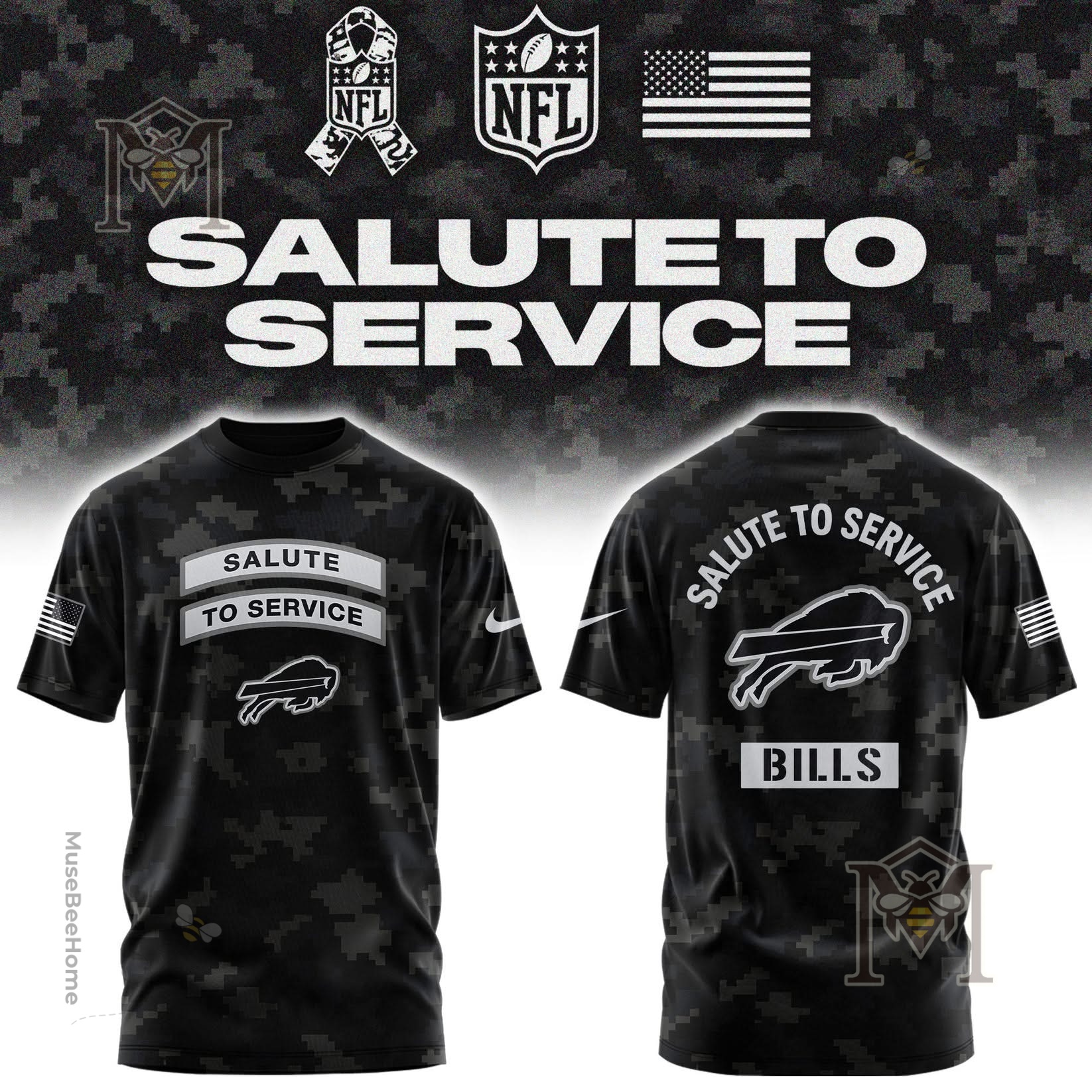 Buffalo Bills Salute to Service T-Shirt - front and back views