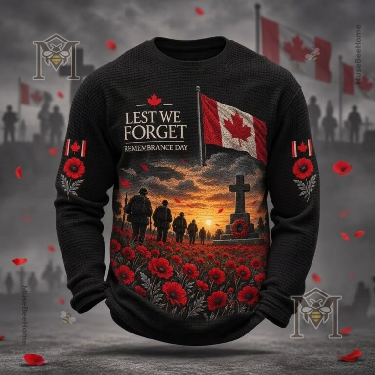 Canada Remembrance Day Poppy Print Waffle Long Sleeve T-Shirt - photo 2