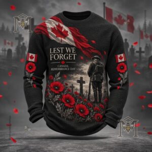 Canada Remembrance Day Poppy Print Waffle Long Sleeve T-Shirt - photo 5