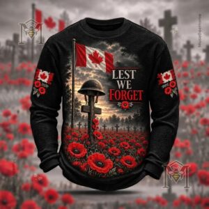 Canada Remembrance Day Poppy Print Waffle Long Sleeve T-Shirt - photo 6