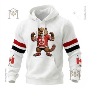 Canadian Hockey Beaver Maple Leaf Hoodie - centered maple leaf jersey illustration