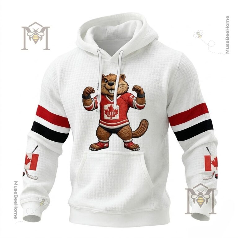Canadian Hockey Beaver Maple Leaf Hoodie - centered maple leaf jersey illustration