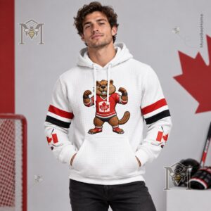 Canadian Hockey Beaver Maple Leaf Hoodie - sleeve stripes and cuff flag details