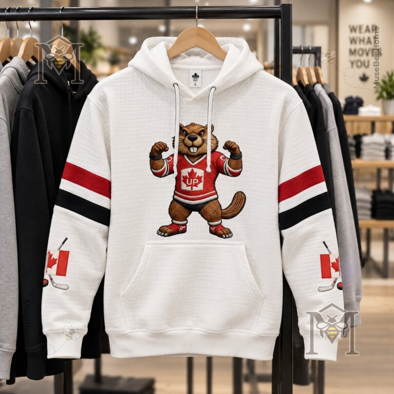 Canadian Hockey Beaver Maple Leaf Hoodie - front view with beaver mascot graphic