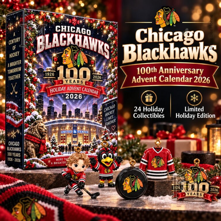 Chicago Blackhawks 100th Anniversary Advent Calendar 2026 - front packaging with collectible figures