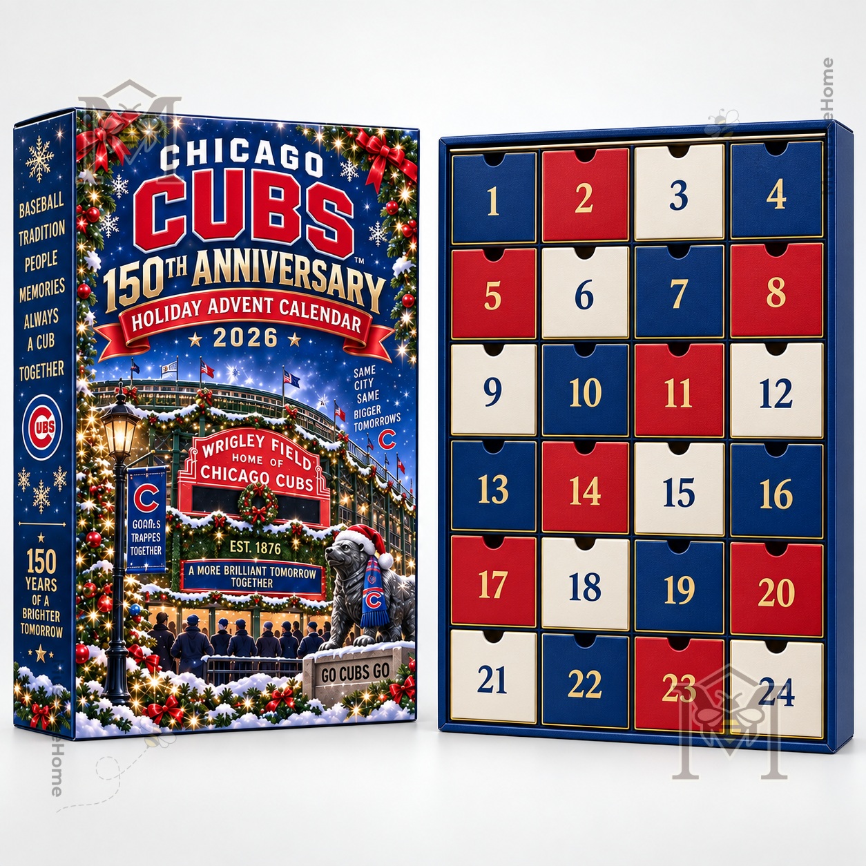 Chicago Cubs 150th Anniversary Holiday 2026 Advent Calendar - open front with numbered drawers