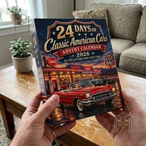 Classic American Cars 2026 Advent Calendar - close view of retro car display
