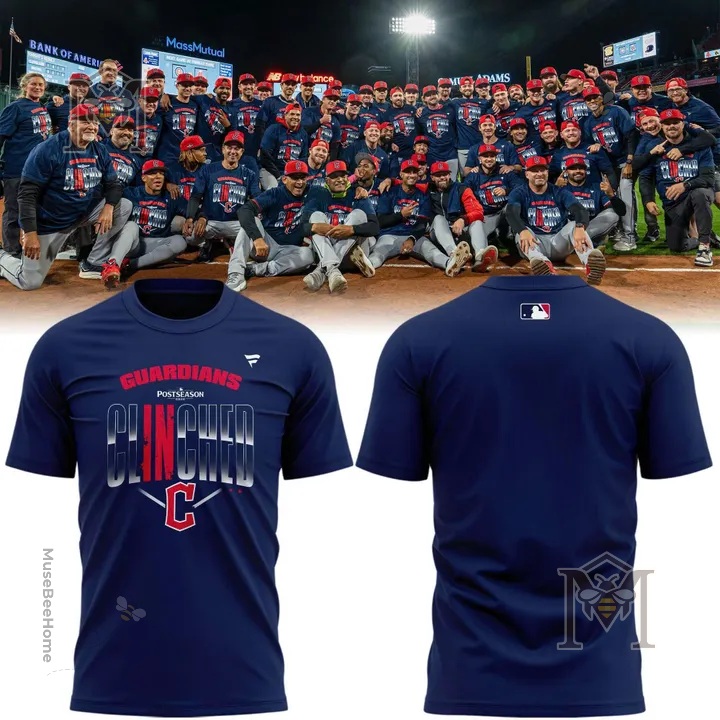Cleveland Guardians Postseason Cleveland T-Shirt - front and back views with team group photo