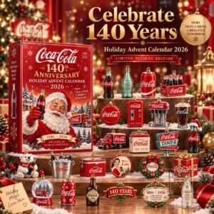 Coca-Cola 140th Anniversary Advent Calendar Christmas 2026 - front box and miniature designs