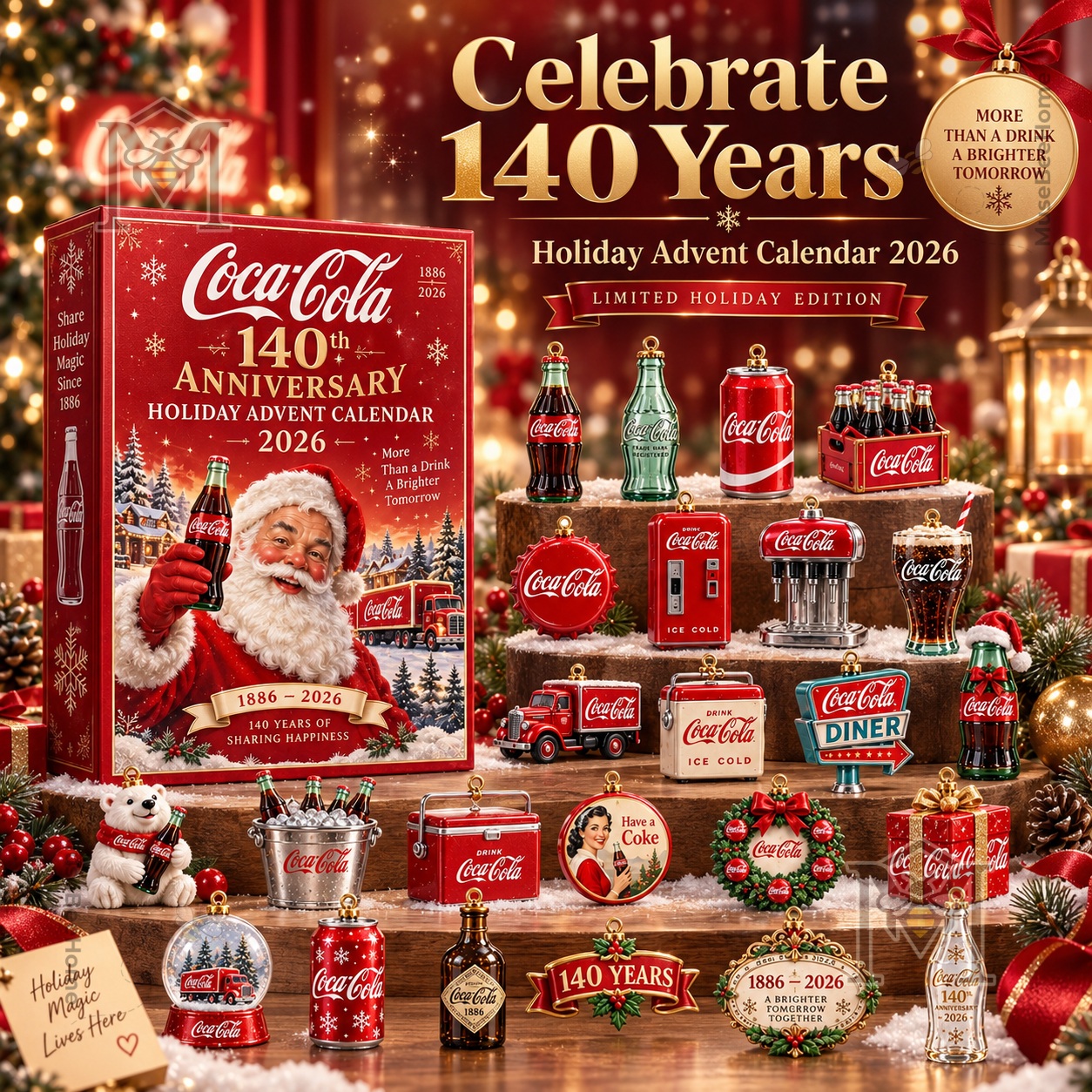 Coca-Cola 140th Anniversary Advent Calendar Christmas 2026 - front box and miniature designs