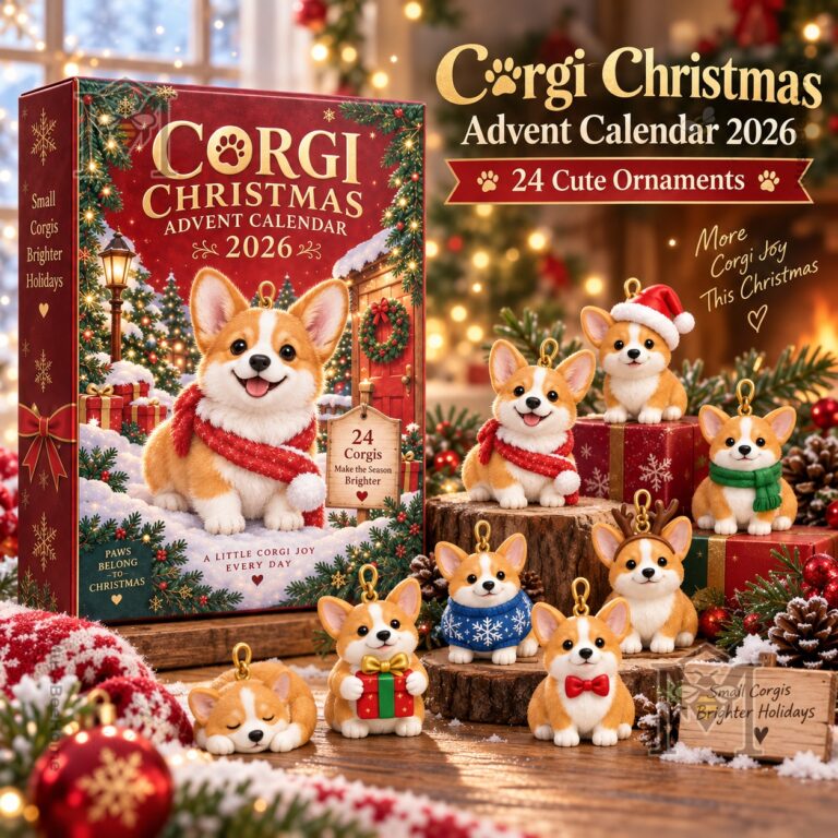 Corgi Advent Calendar Christmas 2026 - boxed calendar and corgi ornaments display