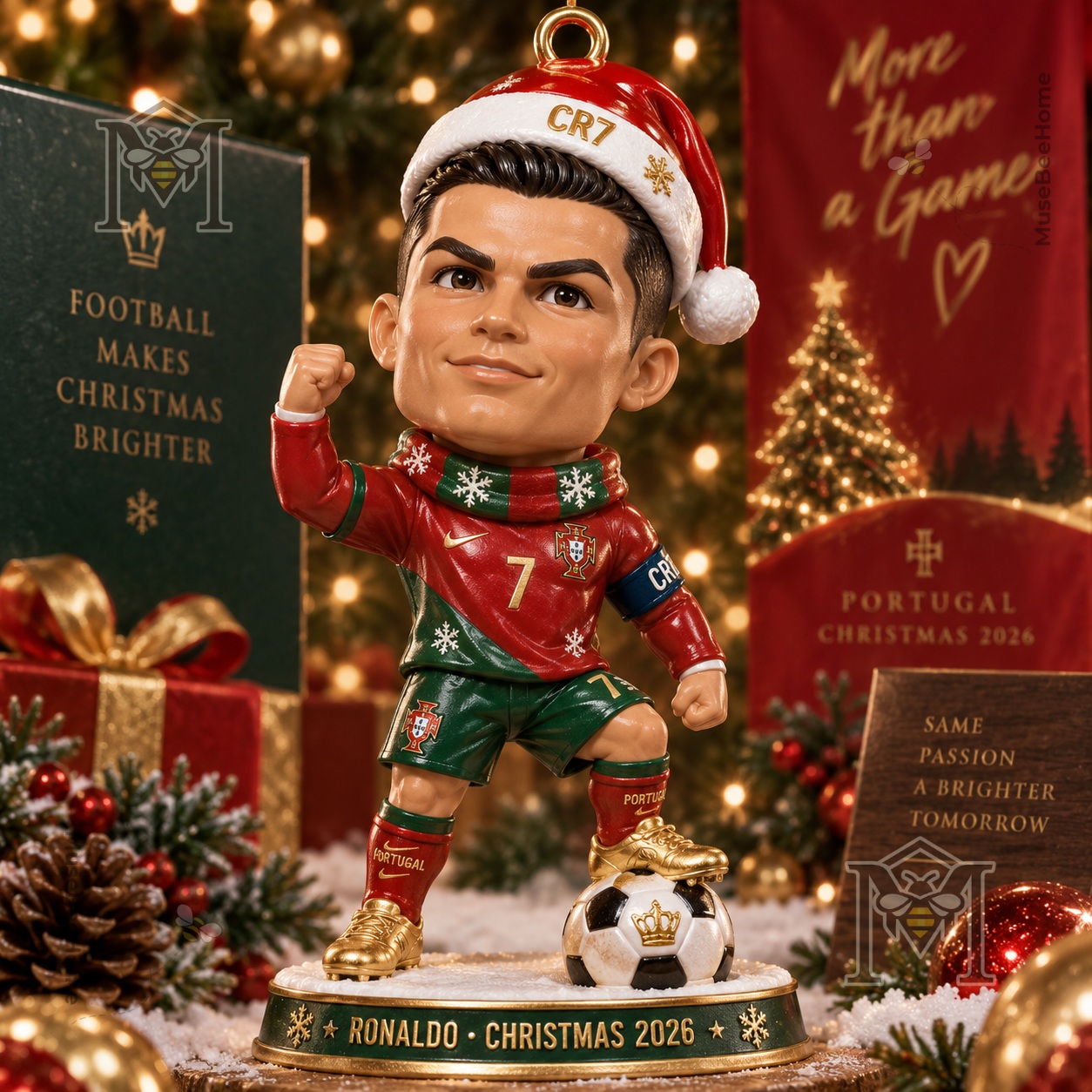 Cristiano Ronaldo Christmas 2026 Ornament - close-up of red Portugal football kit