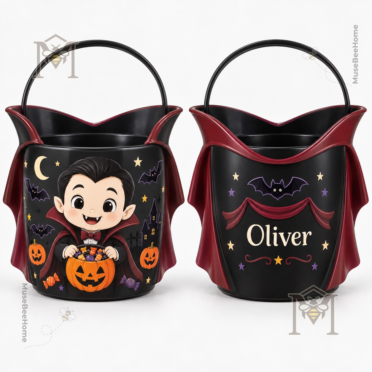Cute Vampire Personalized Halloween Candy Bucket - photo 2