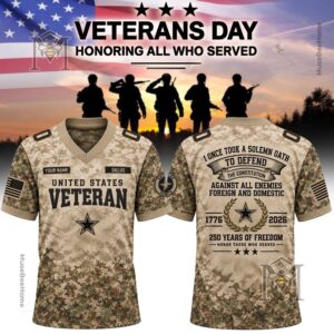 Dallas Cowboys 250th Anniversary Veterans Day Football Jersey - front and back views