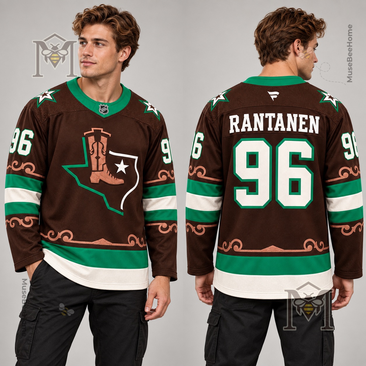Dallas Stars Cowboy Boot Hockey Jersey 2026 - front and back views