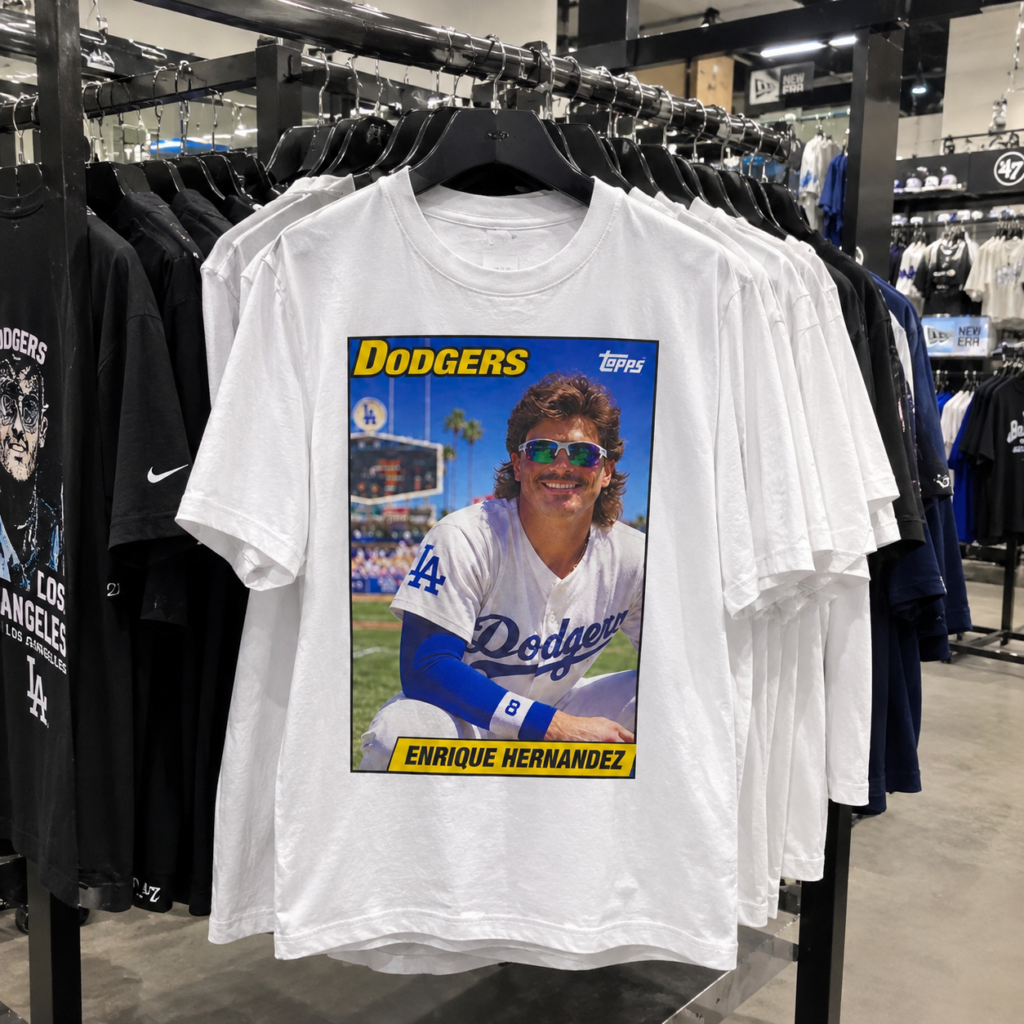 David Vassegh Los Angeles Dodgers Enrique Hernandez T-Shirt - full design with Dodgers lettering