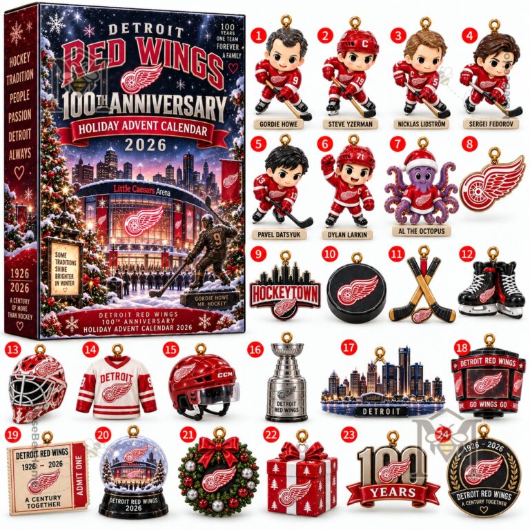 Front packaging showing Red Wings 100th Anniversary calendar design