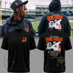 Detroit Tigers Justin Verlander Career Achievements T-Shirt - front and back views