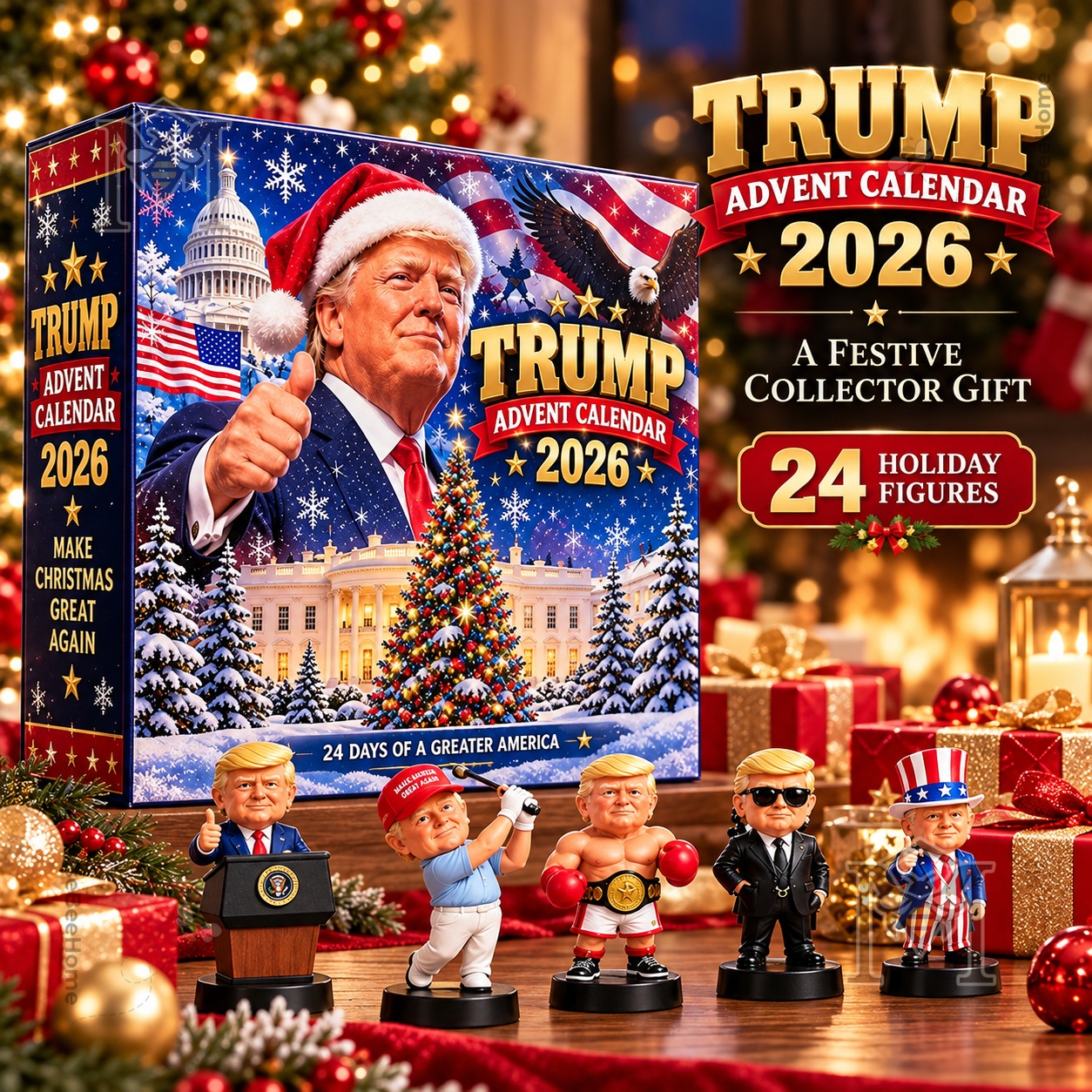 Donald Trump 2026 Advent Calendar - front view with collectible figures