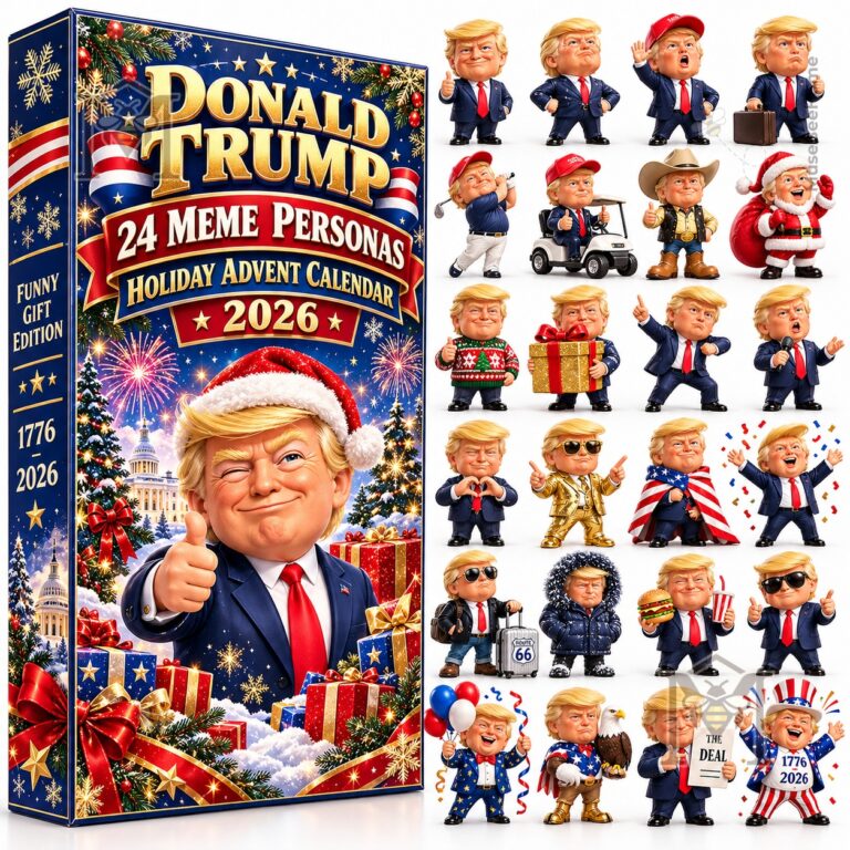 Donald Trump Meme Holiday Advent Calendar 2026 - front view with character lineup