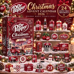 Dr Pepper Christmas 2026 Advent Calendar - front box and collectible ornament designs displayed