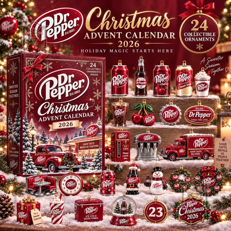 Dr Pepper Christmas 2026 Advent Calendar - front box and collectible ornament designs displayed