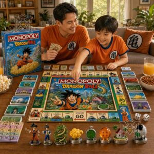 Dragon Ball Monopoly Board Game - character tokens, dice, cards, and play money