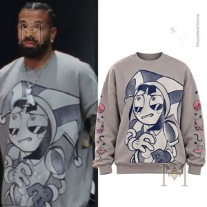 Drake Pomni Amazing Digital Circus Grid Symbols Sweatshirt - front view with full character graphic