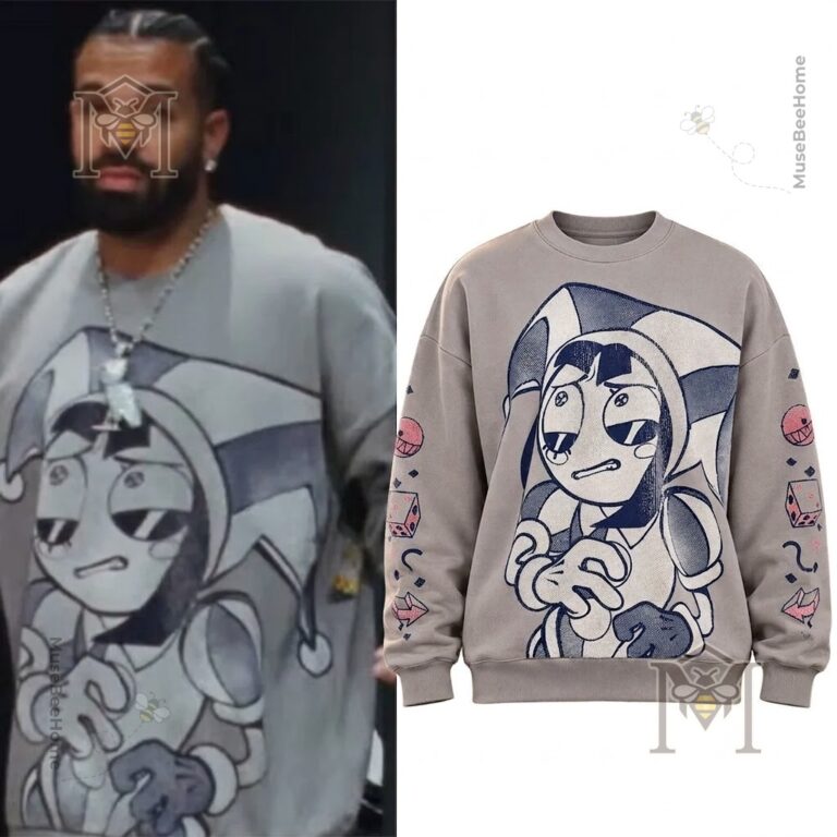 Drake Pomni Amazing Digital Circus Grid Symbols Sweatshirt - front view with full character graphic