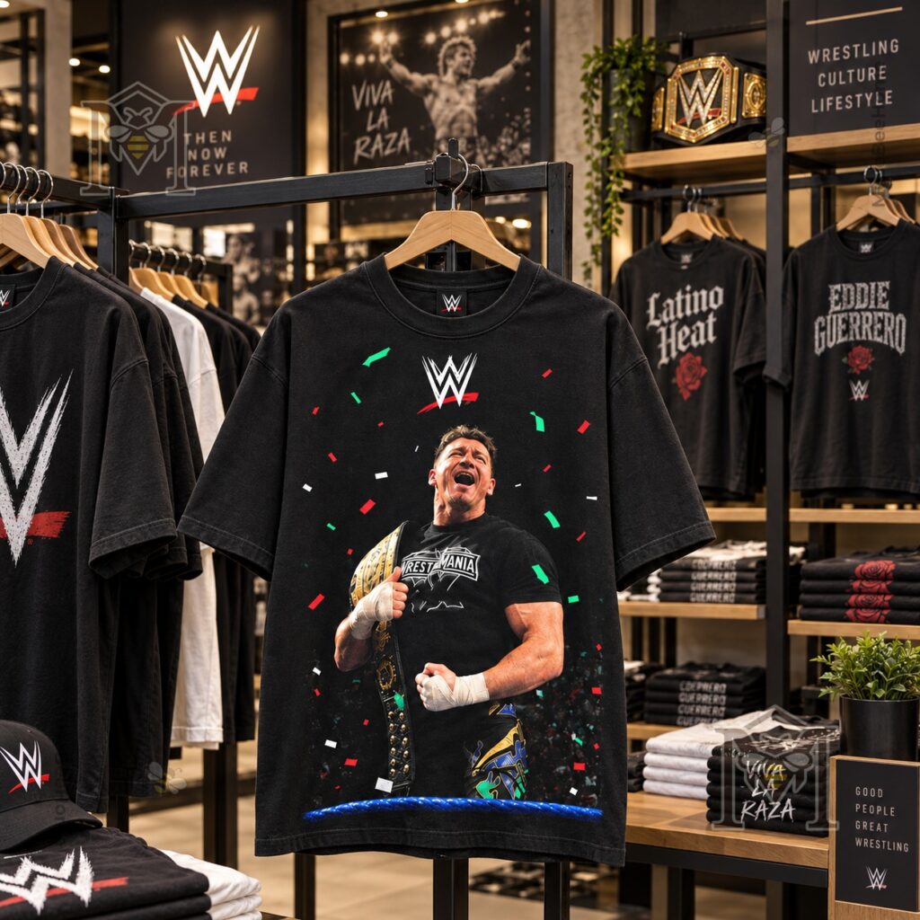 Eddie Guerrero Latino Heat WrestleMania T-Shirt - front view with championship belt graphic